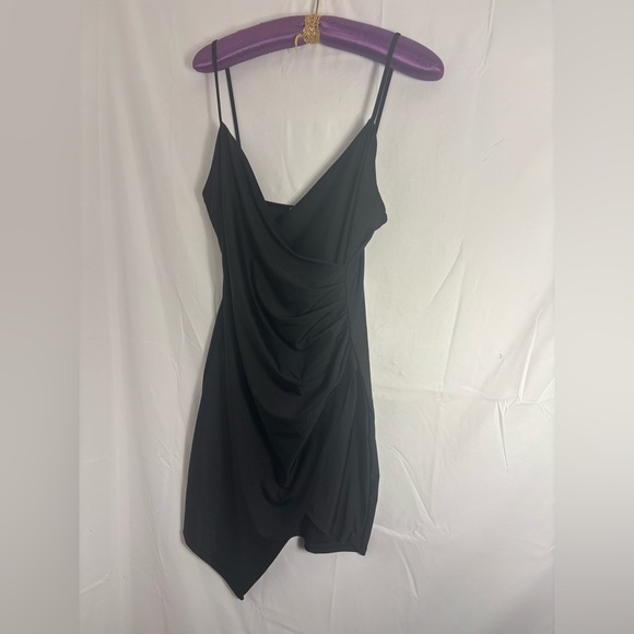 Christina Dresses & Skirts - Y2K Little Black Dress Asymmetrical Hem Club Dance Faux Wrap Ruched Size L